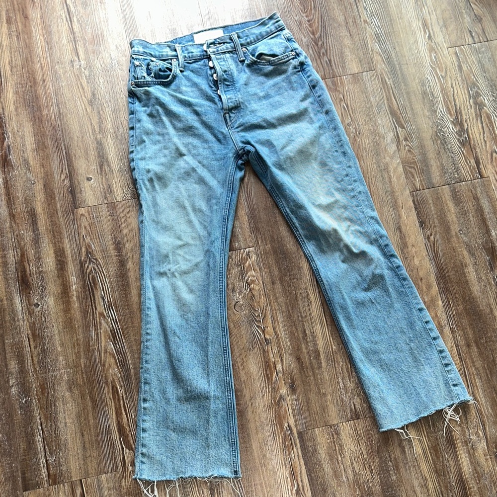 Mother women jeans 28 the tripper flood fray wash left in the dust denim